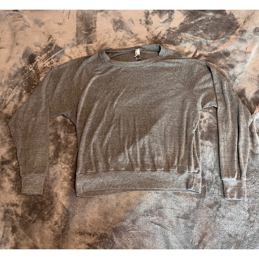 American Apparel Tri-Blend Heather Gray Raglan Pullover Sweatshirt Small